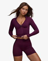 BO&TEE DEFINE LUXE HIGH-WAIST MINI SHORTS GRAPE