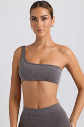 BO&TEE ONE-SHOULDER SPORTS BRA WASHED CHARCOAL