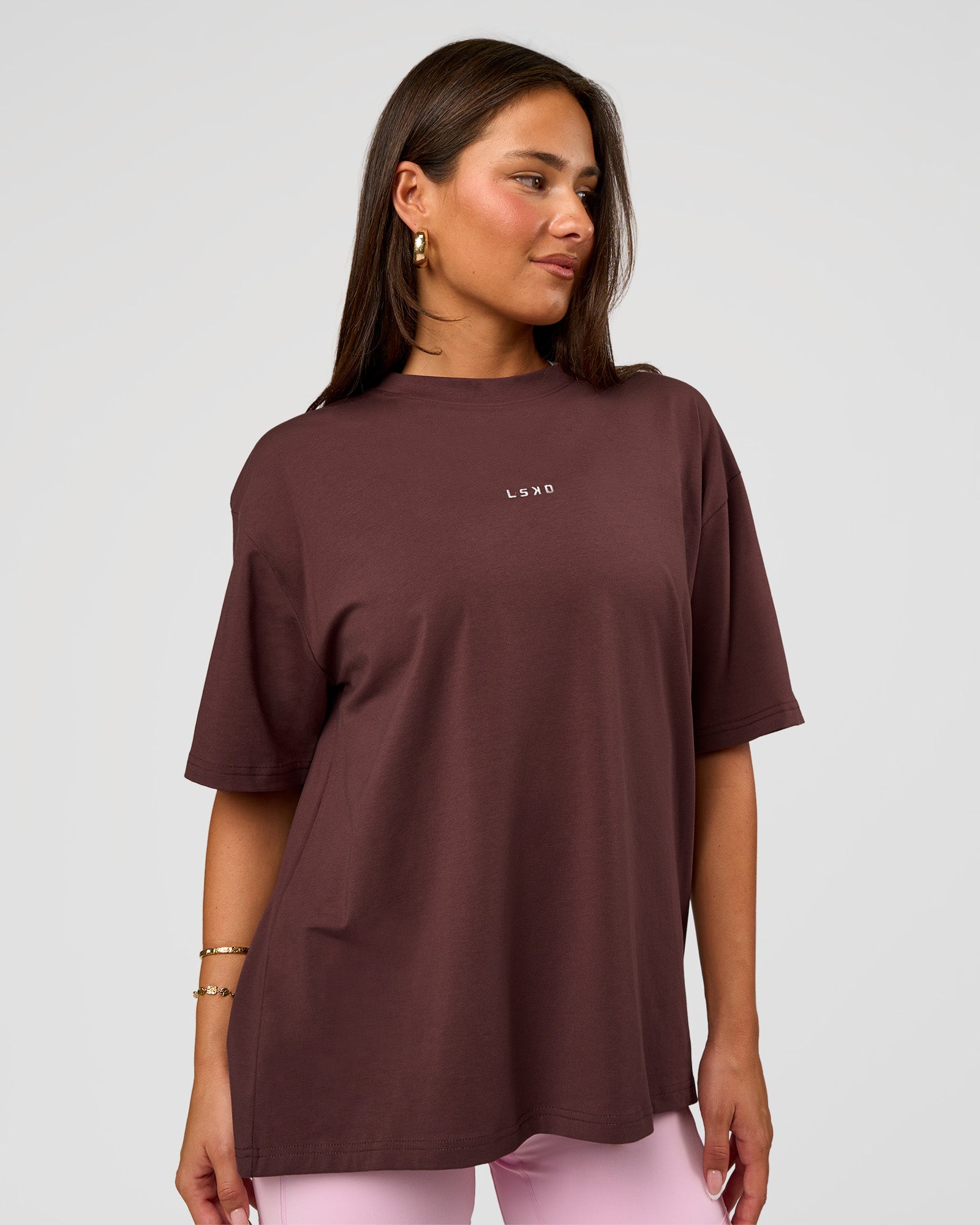 LSKD GO-TO FLXCOTTON OVERSIZED TEE - COCOA POWDER-WHITE - image 8