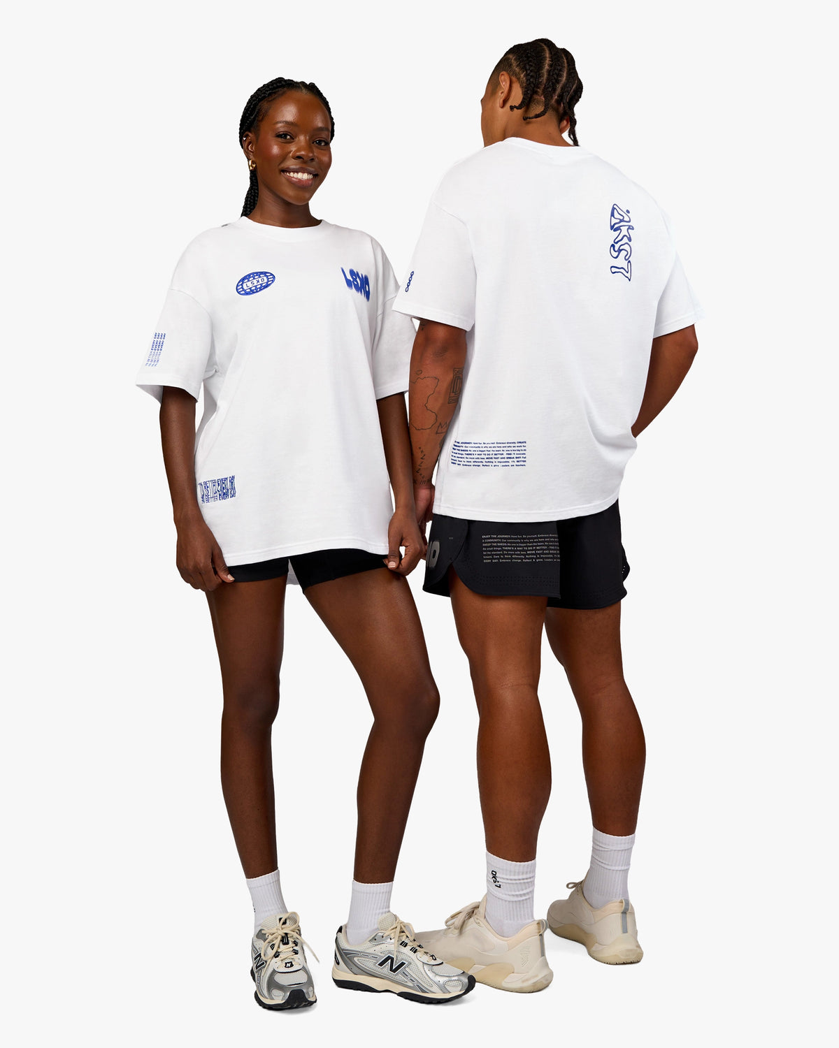 STATIC GRIT HEAVYWEIGHT OVERSIZED TEE - WHITE-ELECTRIC INDIGO