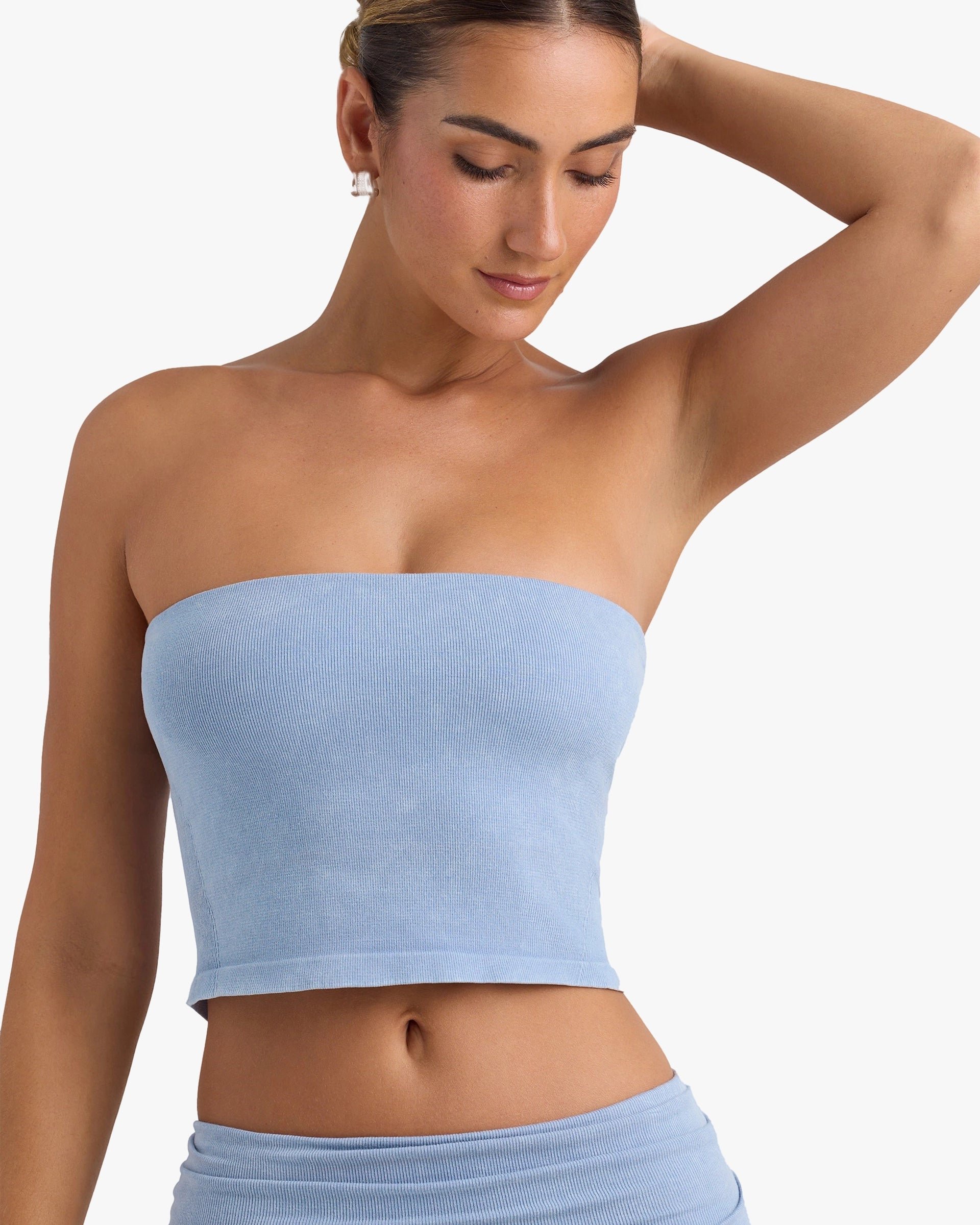 BO&TEE BANDEAU CROP TOP WASHED BLUE
