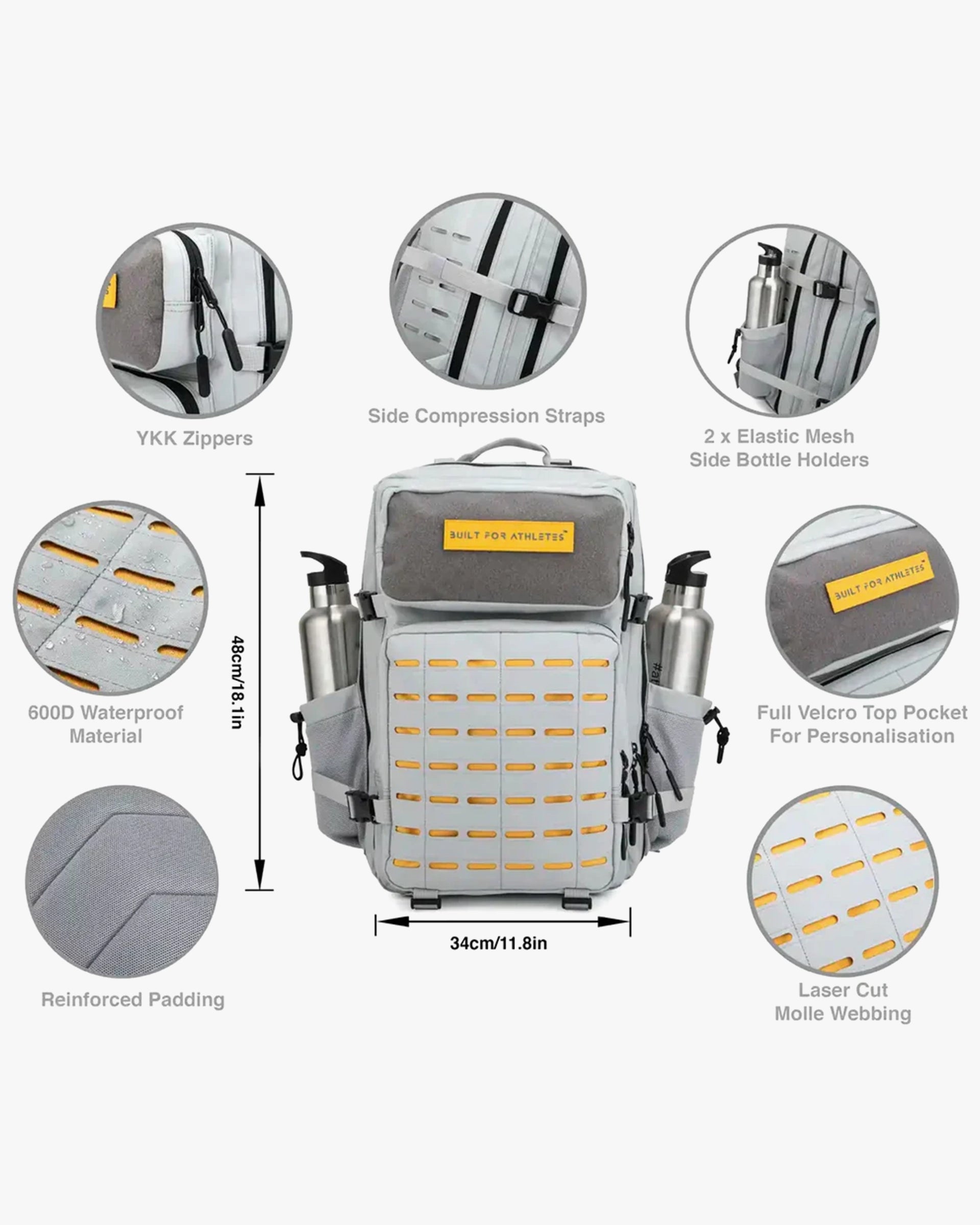 LARGE GYM BACKPACK BUILT FOR ATHLETES GREY YELLOW