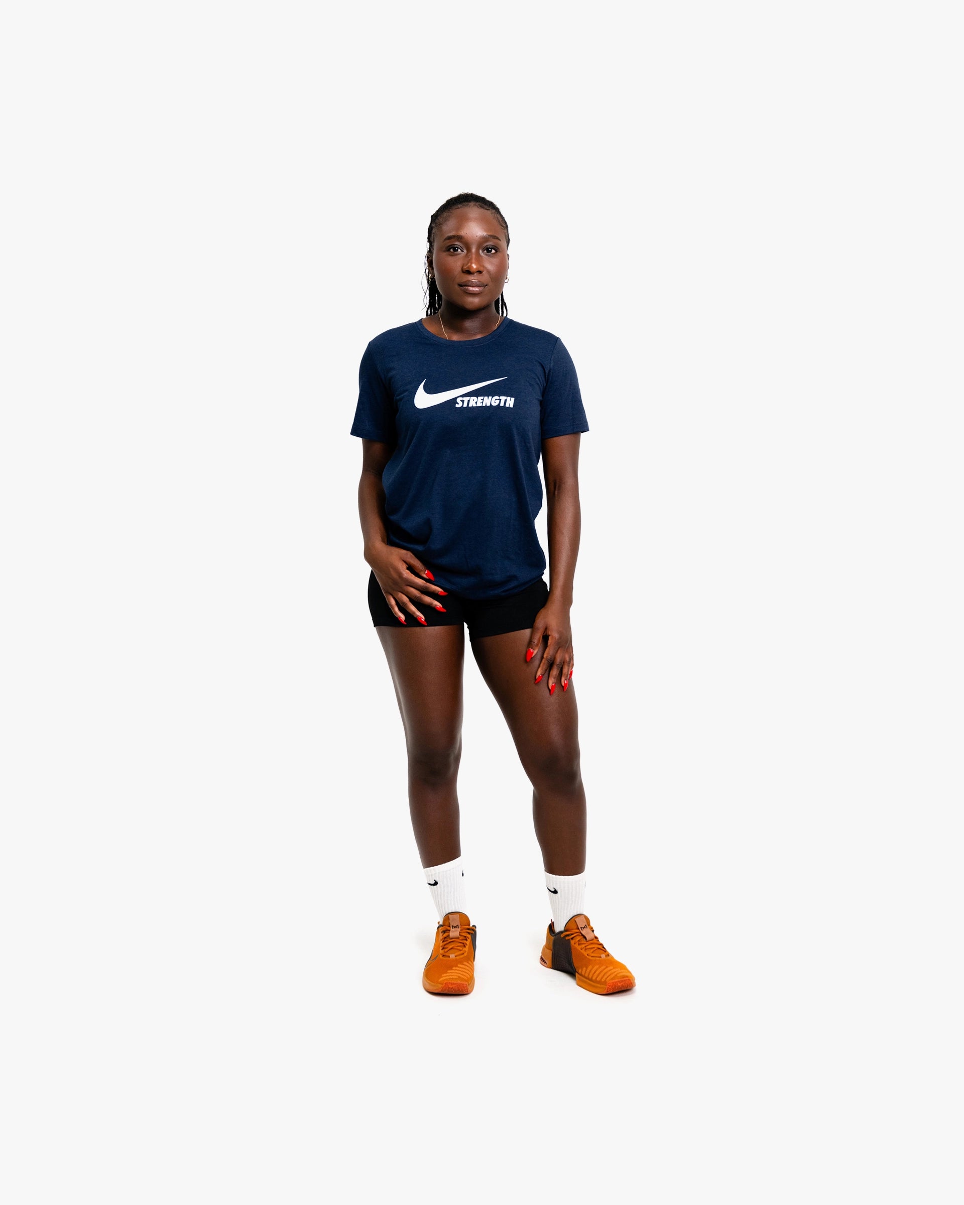 NIKE STRENGTH WOMEN'S TEE NAVY/WHITE