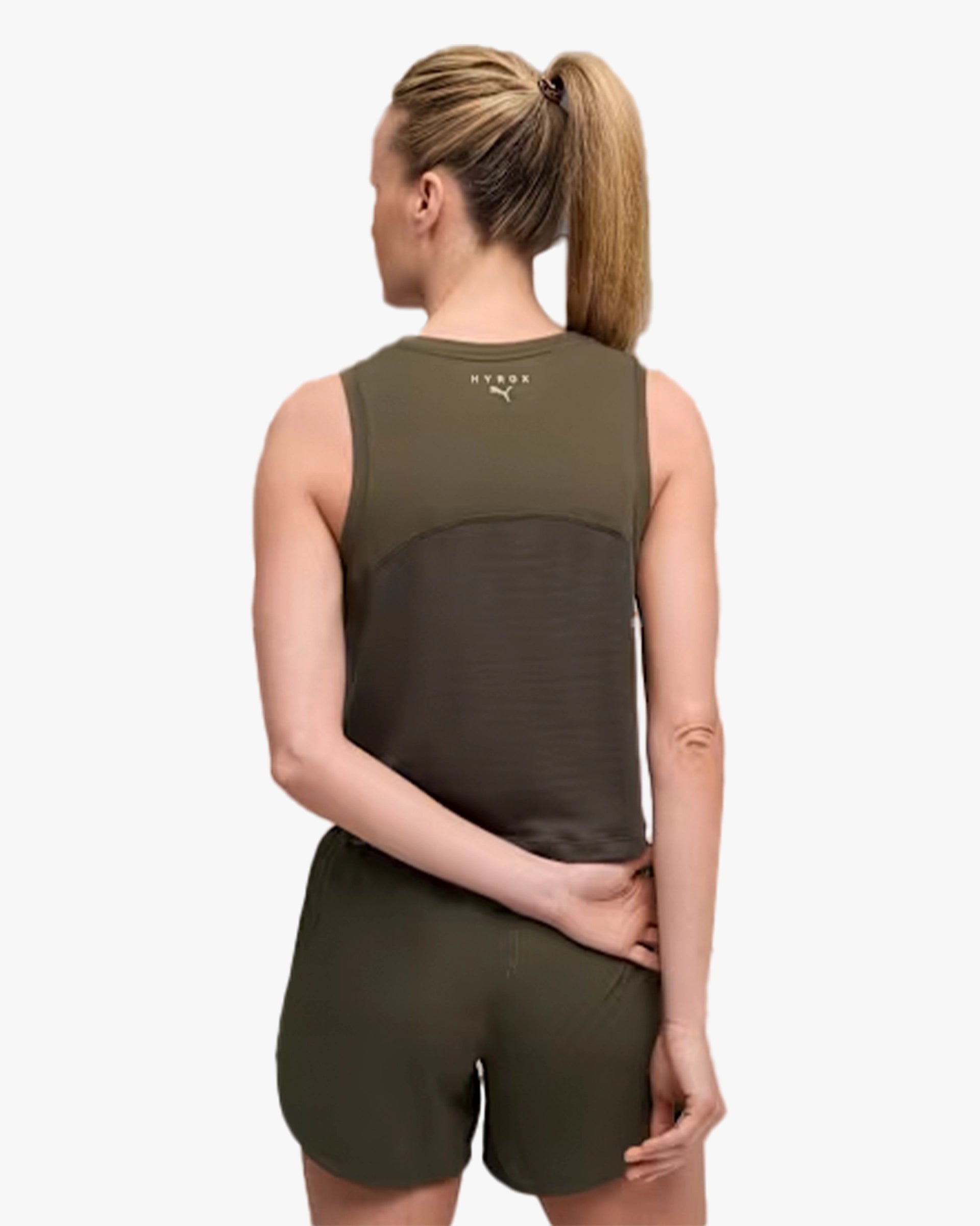 : PUMA X HYROX WOMEN'S CLOUDSPUN THERMOADAPT CROP TANK DARK OLIVE