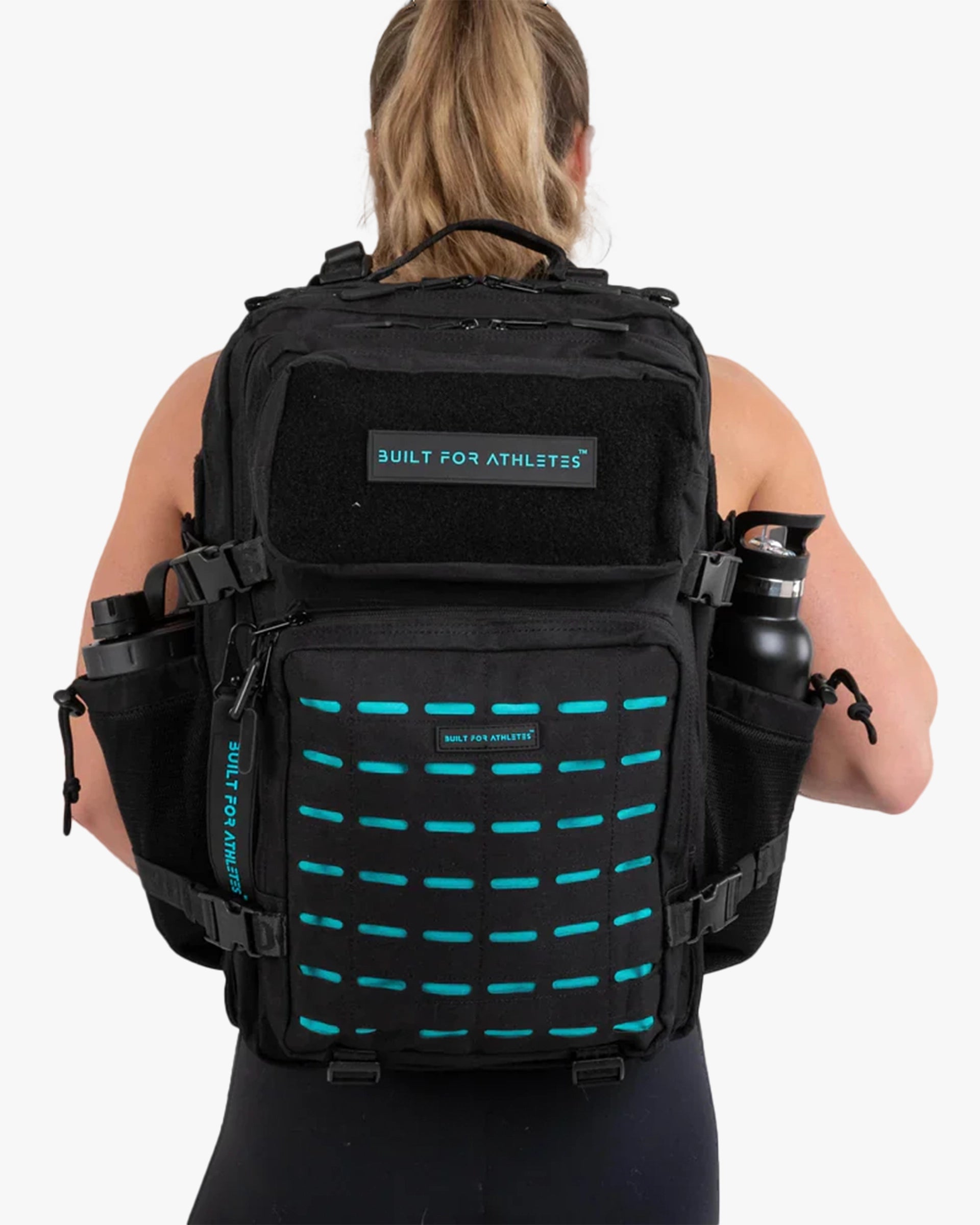 LARGE GYM BACKPACK BUILT FOR ATHLETES BLACK AQUA
