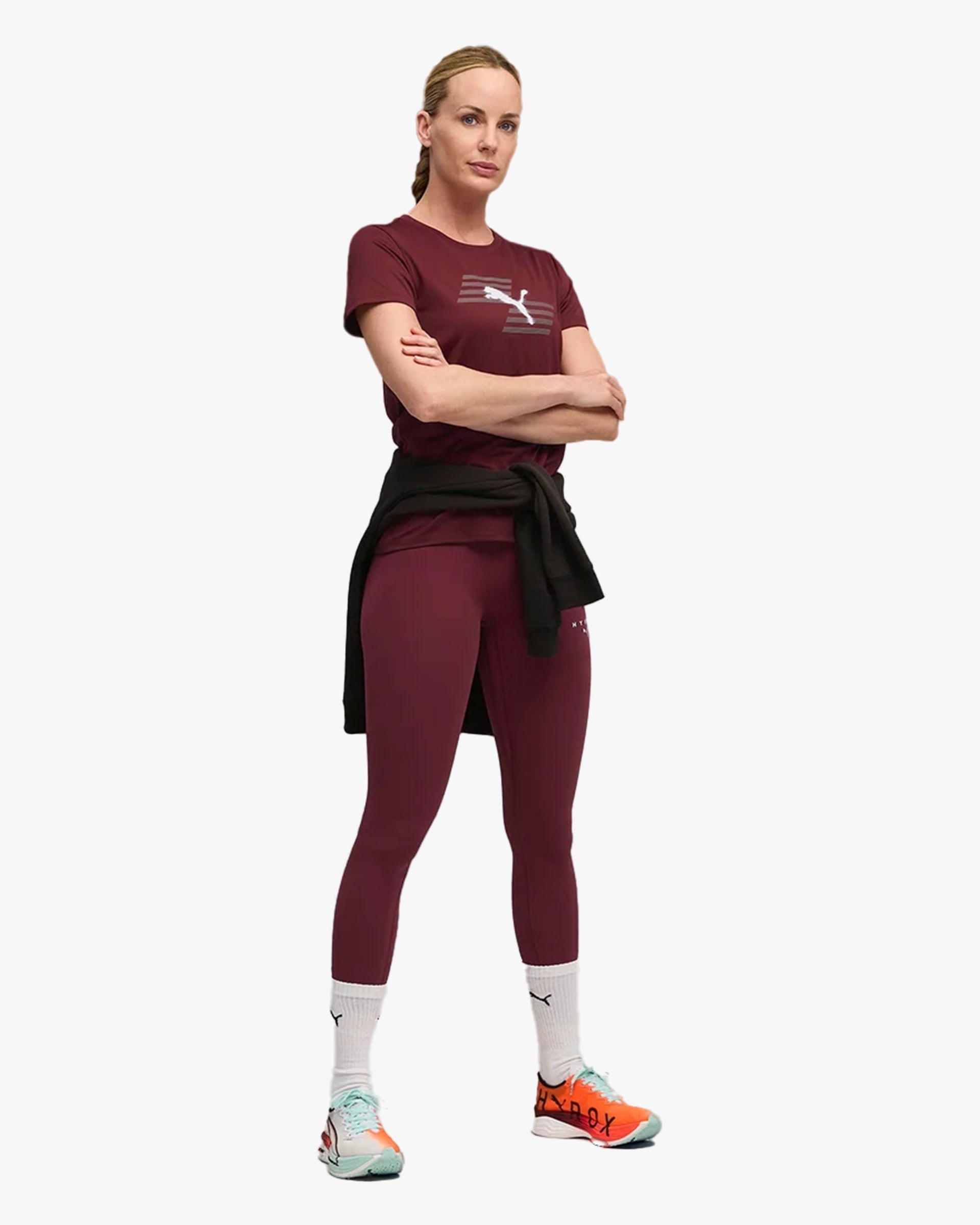 PUMA X HYROX WOMEN'S POLY GRAPHIC TEE RUBY SHIMMER