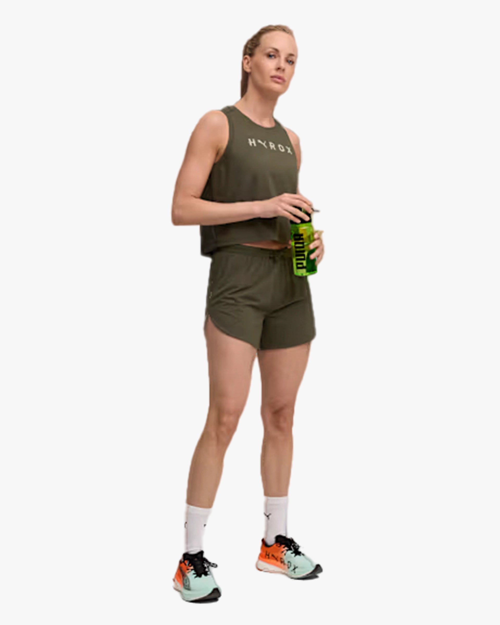 : PUMA X HYROX WOMEN'S CLOUDSPUN THERMOADAPT CROP TANK DARK OLIVE