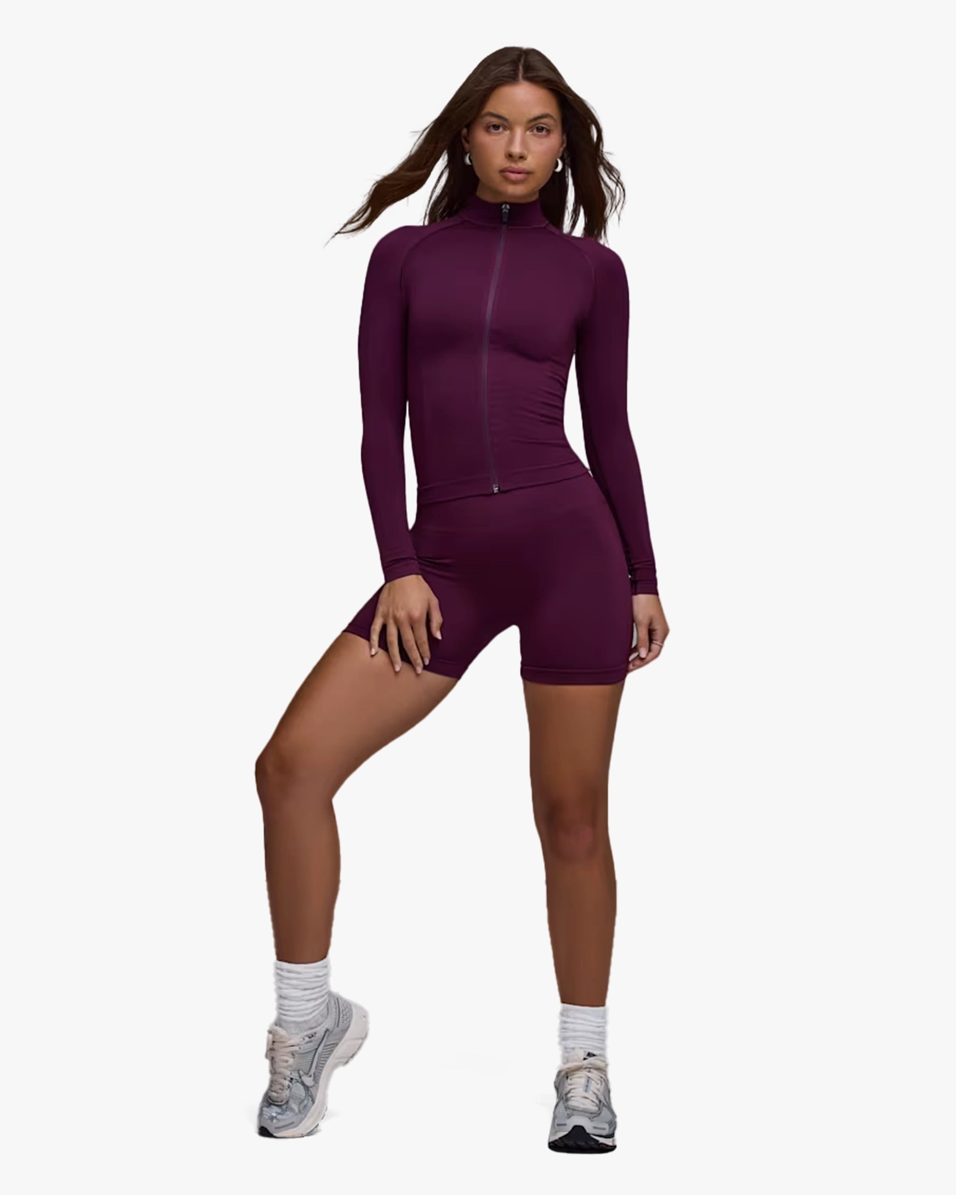 BO&TEE DEFINE LUXE HIGH-WAIST MINI SHORTS GRAPE