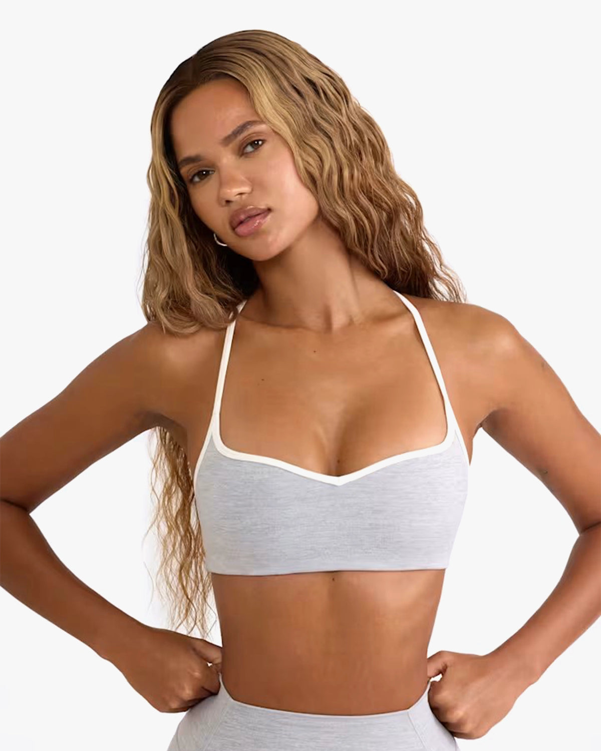 BO&TEE SOFT ACTIVE V-NECK SPORTS BRA 'WITH LOVE EDIT' GREY MARL