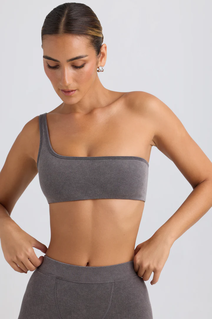 BO&TEE ONE-SHOULDER SPORTS BRA WASHED CHARCOAL