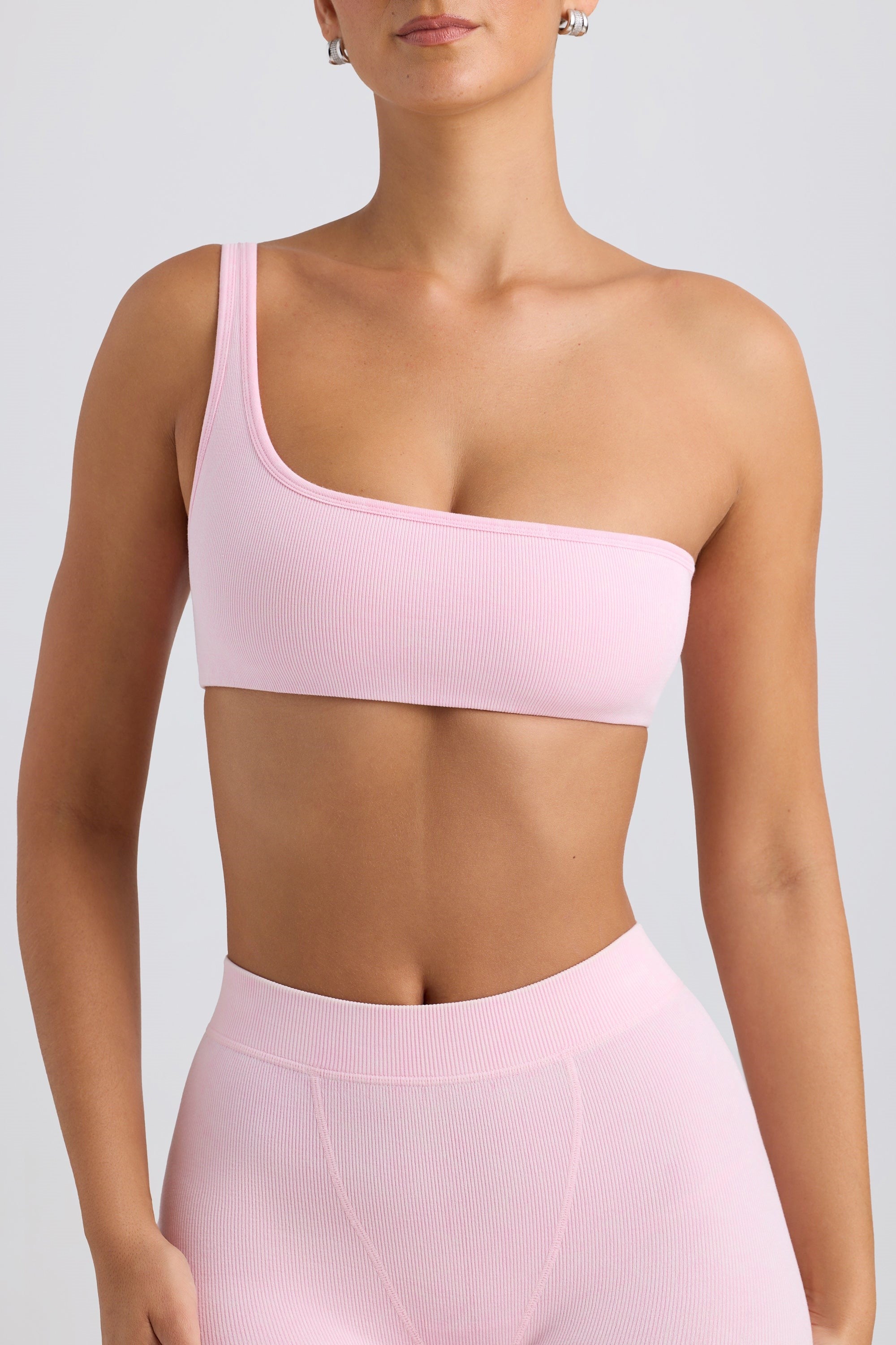 BO&TEE ONE-SHOULDER SPORTS BRA WASHED ICE PINK